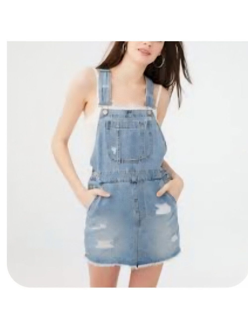 Aeropostale Light Blue Distressed Denim Overall Mini Dress
